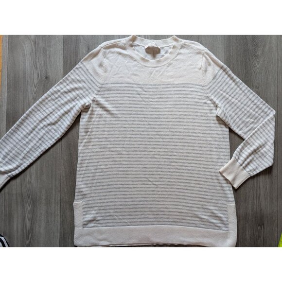 Loft Womens XL White Gray Striped Lightweight Sweater Long Sleeve Casual Pullove - Picture 3 of 6